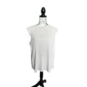 Adrianna Papell Pink Black Polka Dot Ruffle Sleeveless High Neck Pleat Blouse XL